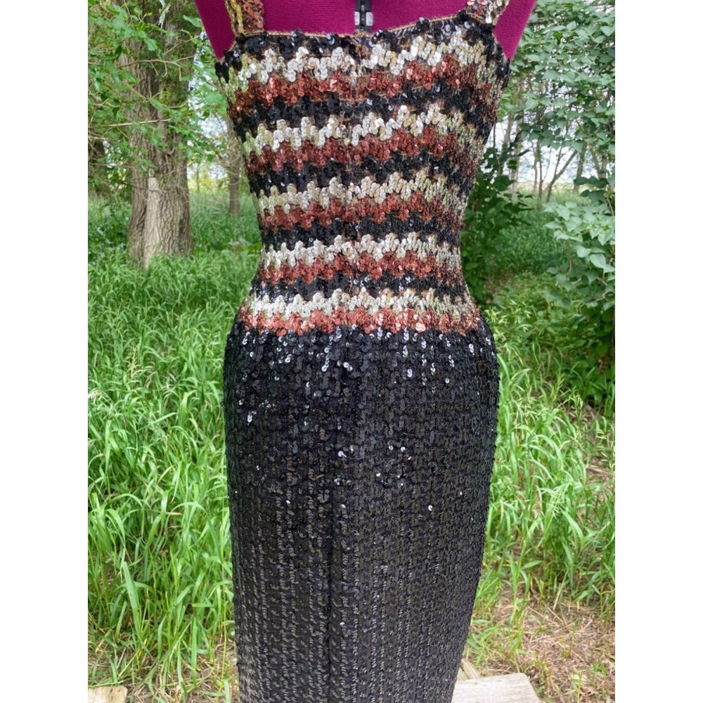 Vintage 1960s Knit Sequin Wiggle Evening Dress MOD - Picture 7 of 16